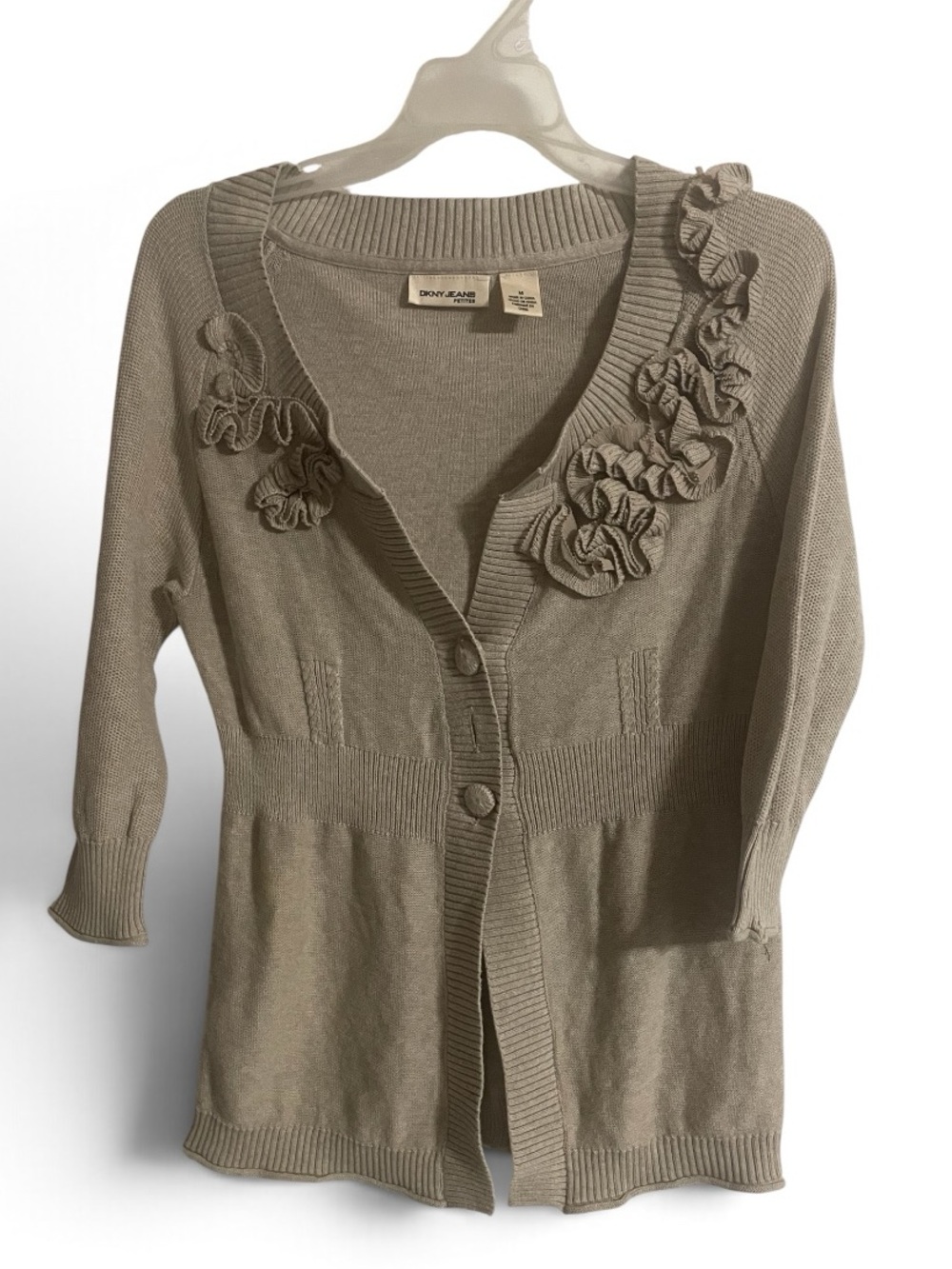 Y2K style DKNY Jeans cotton knit cardigan featuring 3/4 sleeves